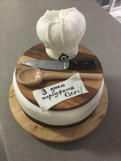 there is a cake with a knife on it