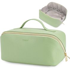 WANDF Portable Cosmetic Bag is Big Openning: With a big opening and open flat design, the WANDF lay flat makeup bag allows you to quickly find and access the items you need with ease. Opens Flat Travel Makeup Bag with a Large Capacity: The WANDF travel cosmetc bag measures 8.8*4.5*4.3 inches and expands to 8.8*8.5*4.2 inches when opened.Internal Structure: The Vegan Leather Zipper Pouch has 2 pockets and 4 elastic bands inside the make up pouch, which help keep your cosmetics organized. The pock Leather Zipper Pouch, Make Up Pouch, Blush Powder, Travel Makeup Bag, Cosmetics Skincare, Eyeshadow Palettes, Women Pink, Cosmetic Organizer, Makeup Bags Travel