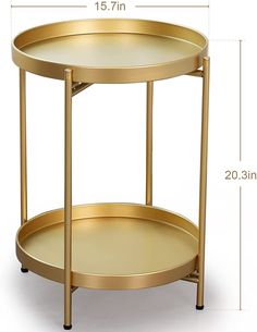 Gold Folding End Table 2-Tier Metal Round Side Table with Removable Tray (15.2”Dx20”H) - Robeet Gold Bedside Table, Gold Accent Table, Round Metal Side Table, Glam Accessories, Dorm Bathroom, Metal Nightstand, Gold Side Table, Art Deco Frame, Gold Bathroom Accessories