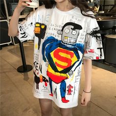 fashion+Vintage+punk+style+t+shirt+women+funny+cartoon+Print+Short+Sleeve+T-shirts+Fashion+Casual+Loose+Girls+Summer+white+Tees Letter Print Sweatshirt, Vintage Punk, Painted Clothes, Punk Style, Style T Shirt, Great T Shirts, T Shirt Diy, T Shirt Women, Funny Cartoon