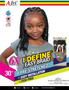 Mane Concept Kids Afri Naptural 6x I Define Easy Pre-Stretched Braid 30 KBRD601 - Elevate Styles Kids Crochet Hairstyles, Hair Twist, Box Braid, Micro Braids, Girls Hairstyles Braids, Girls Braids, Braids For Kids, Easy Braids