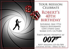 CASINO ROYALE INVITATION ~ for Birthday or Bachelor Party. Printable James Bond -type invite. Bond 007 Theme Party, 007 James Bond Party Decoration, James Bond Invites, Secret Agent Invitation