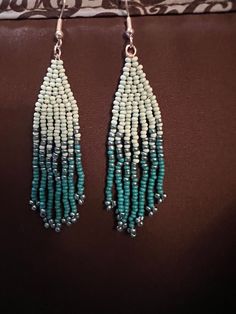 Hand beaded dangle fringe earrings Beaded Fringe Dangle Earrings, Beautiful Color Combinations, Beaded Dangle Earrings, Fringe Earrings, Etsy Earrings Dangle, Beaded Dangles, Hand Beading, Seed Beads, Beautiful Colors