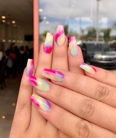 Tye Dye Nails, Pretty Hand Tattoos, New Nails, Nail Design Ideas, Manicure Y Pedicure, Art Pink, Pretty Acrylic Nails, Cute Nail