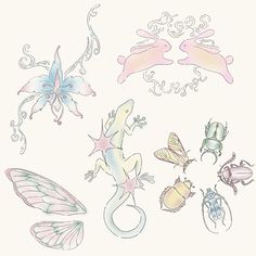 an image of lizards and bugs on white paper