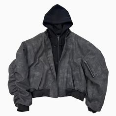 Buy the Oversized Black / Brown / White Hooded Leather Bomber Jacket And Other Streetwear Jackets From Starphase. Just $138.00 With Free Delivery Clothes Hoodie, Streetwear Jackets, Suede Leather Jacket, Leather Jacket With Hood, Aesthetic Streetwear, Loose Coats, Oversized Jacket, High Fashion Street Style, Y2k Streetwear