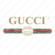 the gucci logo is shown in gold and green with a red stripe on it