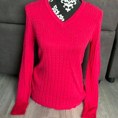 New With Tag! Beautiful Tommy Hilfiger New With Tag Pink V-Neck Sweater Size Xs! New Condition. 100% Cotton. Washable Approximate Measurements Laid Flat: - Shoulder To Shoulder: 15” - Pit To Pit: 17” (Bust 34”) - Sleeve Length: 25” - Length From Back Collar: 25” Tommy Hilfiger Casual Knit Tops, Pink Cable Knit V-neck Tops, Pink V-neck Cable Knit Top, Tommy Hilfiger V-neck Winter Top, Stretch Cable Knit V-neck Top, Tommy Hilfiger Long Sleeve Sweater For Spring, Classic Pink V-neck Top, Tommy Hilfiger V-neck Tops, Casual Tommy Hilfiger Sweater For Spring