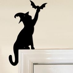 PRICES MAY VARY. 【Halloween Decoration】This Halloween Door Corner Cat sign decor is exquisitely designed with mixed elements of witch hat, cat, and bat. The black decoration has a sense of mystery and is very suitable for home and party decorations during Halloween. This can also be given as a Halloween Decor to family and friends. 【High Quality】This Halloween Door Corner Cat decoration is made of high-quality metal iron, durable and resistant to impact, lightweight and sturdy, not easy to rust, Halloween Decorations Black Cat, Witch Themed Decor, Halloween Cat Decor, Halloween Door Signs Diy, Scary Door Decorations Halloween, Pretty Halloween Decor, Halloween Cat Decorations, Halloween Cat Silhouette, Black Cat Halloween Decorations