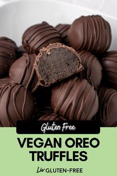 vegan oreo truffles in a white bowl with the title gluten free