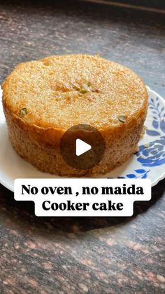 a cake sitting on top of a white and blue plate