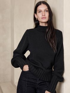 Black High Neck Sweater Women, Womens High Neck Sweater, Black Merino Sweater, Black Mock Neck, Wool Jumper, Women's Sweaters, Knit Stitch, Cotton Wool, Sweater Black