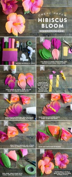 how to make paper flowers that are pink and orange