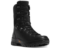 a pair of black hiking boots on a white background