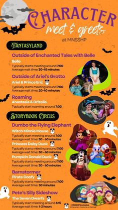 an orange halloween flyer with images of people in costumes