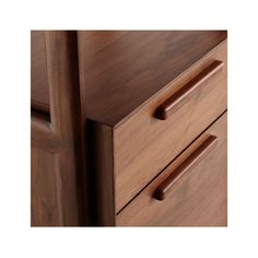 two wooden drawers with handles on each drawer