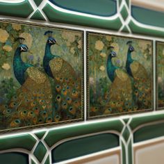 Maximalism Art, Victorian Flat, Unique Bathroom Tiles, Art Deco Tiles, Green Wall Decor, Art Nouveau Tiles, Vintage Tile, Botanical Wallpaper, Art Nouveau Design