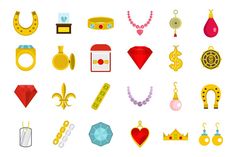 a bunch of different items that are on a white background, including necklaces and rings