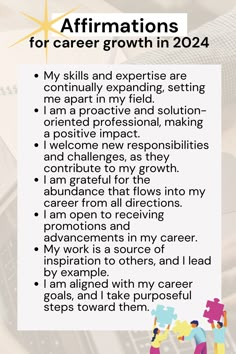 a poster with the words affirmmations for career growth in 2012