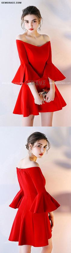 10% off now|Free shipping world-wide. Gorgeous Off Shoulder Red Homecoming Dress with Sleeves at GemGrace. Click to learn our pro custom-made service for wedding dress, formal dress. View #PromDresses for more ideas. Red A-line Mini Dress For Banquet, Red Mini Dress For Banquet, Red Mini Dress For Spring Banquet, Homecoming Dress With Sleeves, Red Homecoming Dress, Homecoming Dresses Bodycon, Short Yellow Dress, Trendy Dress Styles, Red A Line Dress