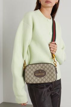 Brown Neo Vintage GG Supreme textured leather-trimmed coated-canvas shoulder bag | GUCCI | NET-A-PORTER