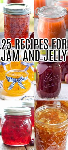 jars filled with jam and jelly sitting on top of a table