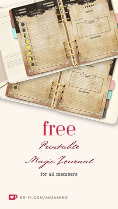 two notebooks with the text free printable magic journal for all members