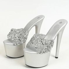 Step up your shoe game with these sassy sequined stilettos! The Gala Platform Sequin Stiletto Heels add sparkle and height to any outfit. Bring the party wherever you go with these flashy and fun heels. Gender: WOMEN Item Type: High Heels, Sandals Upper Material: PU, Synthetic Leather Outsole Material: RUBBER Insole & Lining Material: PU Lining Material: PU Platform Height: 7 cm/2.75" Heel Height: 17 cm/6.7" SIZE CHART Size Heel to Toe CM Inch 35 22.5 8.86 36 23 9.06 37 23.5 9.25 38 24 9.45 39 2 Novelty Shoes, Transparent Sandals, Sequin Sandals, Clear High Heels, Extreme High Heels, High Heel Slippers, Summer Heels, Red High Heels, Sandal Shoes