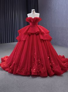 2021 Designer Prom Dresses China, 2021 Designer Prom Dresses Clearance, 2021 Designer Prom Dresses Mermaid Style, 2021 Discount Designer Prom Dresses, 3 4 Length Sleeve Prom Dresses, Red Wedding Dress Ballgown, Red Ballgown, Dress For Quinceanera, Dream Quinceanera, Mermaid Style Prom Dresses, Ballgown Dress, Poofy Dress, Flower Prom Dress