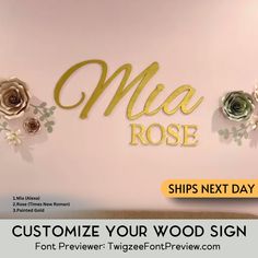 customize your wood sign with flowers on the wall in front of a pink background