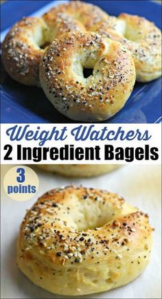 bagels with poppy seed sprinkles on them and the words weight watchers 2 ingredient bagels