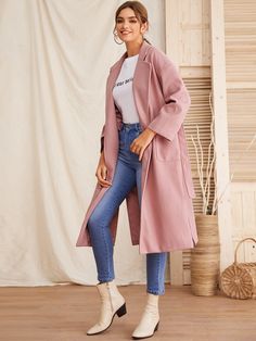 Shrug Outfits, Belted Wrap Coat, Coat Check, Check Coat, Shein Dress, Modest Clothing, Wrap Coat, Lingerie Sleepwear, Modest Dresses