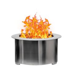 an outdoor fire pit with flames burning in it's sides and on the rim