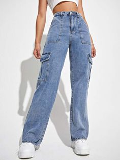 Women's & Men's Clothing, Shop Online Fashion High Waisted Cargo Pants, Jeans Cargo, Outfit Jeans, Women Cargos, Jeans Online, Cargo Jeans, Y2k Streetwear, Pocket Jeans, Kpop Fashion