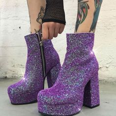 null Wedding Shoes Platform, Wearing Purple, Catty Noir, Glitter Boots, Fancy Shoes, Block Heel Ankle Boots, Aesthetic Shoes, Platform Heels Chunky, Unique Shoes