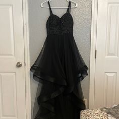 Never Worn Brand New Black Dress High Low Black Dress, Black Cocktail Maxi Dress For Prom Season, Black A-line Dressy Evening Dress, Black Dressy Dresses For Prom Season, Dressy Black Dresses For Prom Season, Black A-line Dressy Maxi Dress, Goth Homecoming, Black Dress Formal, Homecoming Dresses