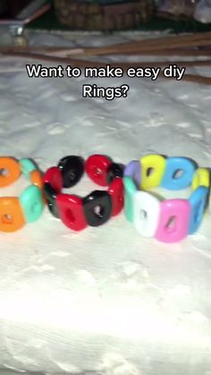 several bracelets sitting on top of a bed with the words, want to make easy diy rings?