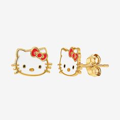 # Pieces In Set: 1 PairIncluded: 1 Earring Stud(s)Features: Quick ShipCharacter: Hello KittyEarring Back: PostMetal Color: YellowEarring Length: 6.3mmEarring Width: 8.6mmCare: Wipe CleanEarrings Type: Post EarringsEarrings Style: Stud EarringsMetal: 14k GoldCountry of Origin: Imported Hello Kitty Earrings Studs, Hello Kitty Stud Earrings, Cute Heart Drawings, Hello Kitty Earrings, Hello Kitty Jewelry, Fan Jewelry, Enamel Stud Earrings, Earrings Aesthetic, Hello Kitty Backgrounds