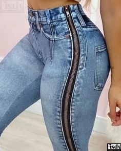 Fisdy - Vaqueros pitillo de cintura alta con cremallera Dirty Diana, Skull Handbags, Denim Pants Fashion, Jeans Pant, Zipper Jeans, Stylish Jeans, Jeans Online, Pant Style, Trend Fashion