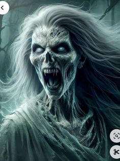 an image of a creepy woman with long hair in the dark forest, looking like she is