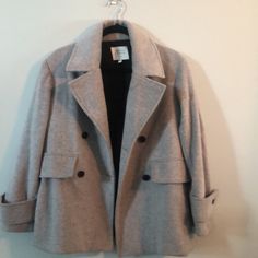 Nwot, Light Grey Cozy Peacoat. Chic Pea Coat With Lapel Collar For Cold Weather, Chic Pea Coat With Pockets For Cold Weather, Cozy Wool Outerwear For Spring, Chic Double-breasted Pea Coat For Cold Weather, Wool Pea Coat For Cold Weather In Spring, Wool Pea Coat For Spring Cold Weather, Pea Coats, Light Grey, Jackets & Coats