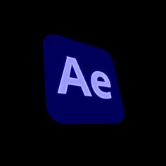 an illuminated blue square sign with the word ae on it's left side, against a black background