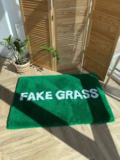 fake grass on the floor in front of a door