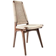 a wooden chair with woven seat and back