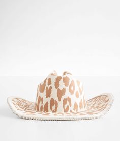 Fame Accessories Cheetah Glitz Cowboy Hat - Cream , Women's Brown Animal print structured rhinestone hat Interior cinch tie band 3 1/2 brim One size fits most. 90% Polyester 10% Alloy. Wash cold. Do not bleach. Do not tumble dry. Iron low. Dry clean. Apparel & Accessories > Clothing Accessories > Hats Cowboy Hats Women, Rhinestone Hat, Hat Cream, The Fame, Cowgirl Hats, Women's Hats, Hat For Women, Accessories Clothing, Cowboy Hat