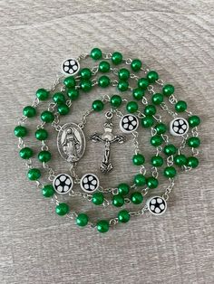 Mens Rosary, Boys Soccer, Soccer Sports, Green And Silver, Soccer Boys, Soccer Balls, Green Beads, Soccer Football