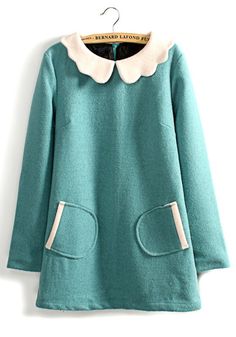 Blue Peter Pan Collar Long Sleeve Wool Dress Clothes Comfy, Tunic Dresses, Blue Peter, Lovely Clothes, Wool Dress, Peter Pan Collar, Look Cool, Tunic Dress