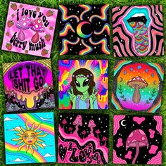 some art work on the grass with different colors