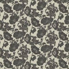 black and white floral wallpaper with large flowers on the left side of the image