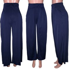 Blue Pocketed Wide Leg Casual Pants Navy Casual High-waisted Wide Leg Pants, High Waist Navy Pants With Pockets, Navy High-waist Pants With Pockets, Navy High Waist Pants With Pockets, Navy High Waist Bottoms With Pockets, Blue Stretch Wide Leg Harem Pants, Navy Wide Leg Bottoms With Pockets, Navy Wide-leg Bottoms With Pockets, Navy Stretch Bottoms With Pockets